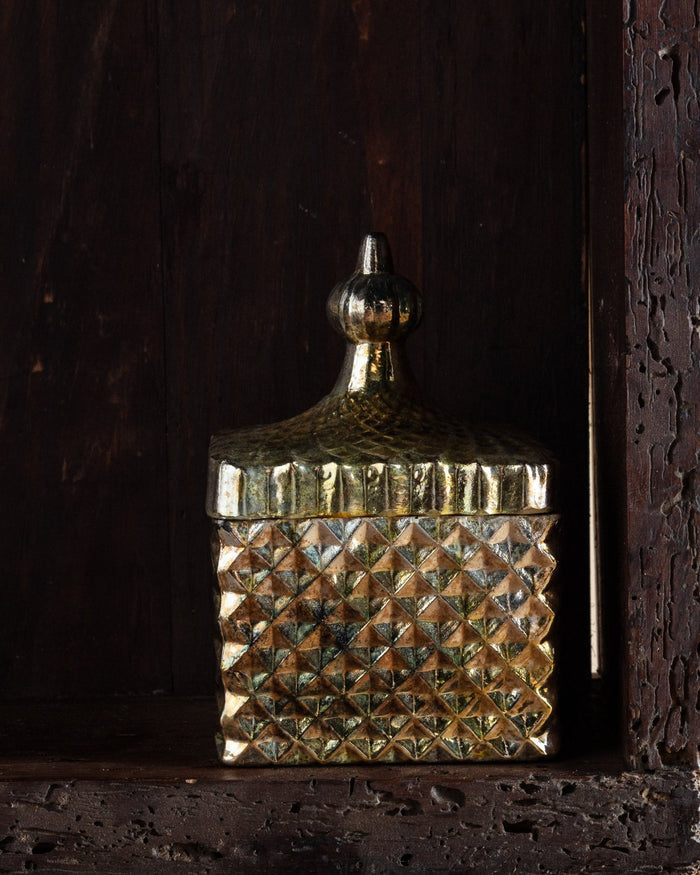 Embossed Mercury Glass Lidded Votive Holder - Lone Fox