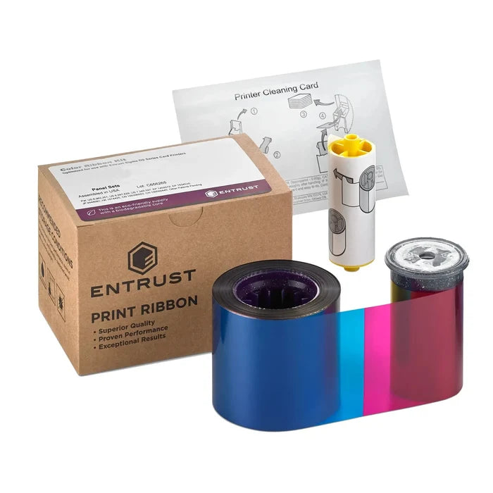 Entrust 525100-011 YMCKF-KT UV fluorescent color ribbon kit with box and cleaning supplies