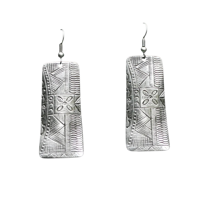 Etched Tablet Earrings in Pewter