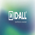 The ID-ALL ID Card Software – Professional Design & Print for Windows & Mac logo with the tagline "Identification, elevated" is displayed on a blurred blue and green gradient background, evoking a modern authority badge feel.