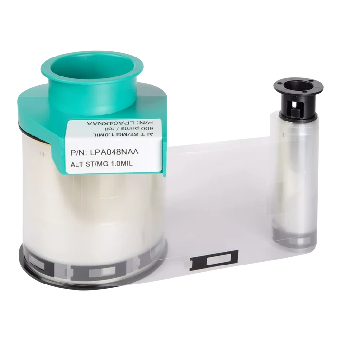 The Evolis LPA048NAA 1.0 mil Alternate Clear Patch (600 prints) with Smart Card & Mag Stripe cut is ideal for smart card laminate applications and compatible with Primacy and Primacy 2 Laminators as a clear patch ribbon.
