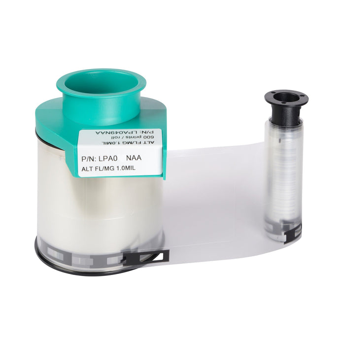 The Evolis LPA072NAA HighTrust Alternate Clear Patch 1.0 mil is compatible with Avansia and Agilia CLM card lamination modules, offers up to 600 prints, and serves as an alternative to standard lamination ribbons.