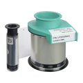 A close-up of two printer components: a roll of Evolis LPS032NAA Clear Patch Laminate with a green top, labeled "P/N: LPS032NAA," and a smaller cylindrical cartridge, ideal for use with Avansia Lamination ID Card Printers.