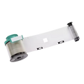The Evolis LPS071NAA Clear Patch Smart Cut 1.0 mil Laminate, 600 Patches, features a blank ribbon with a green spindle and clear film unspooled against a white background—perfect for product media or listing on a product page.