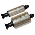 Two Evolis R4002 Optoseal Holographic Ribbons (350 prints each), with black plastic ends, are placed parallel to each other on a white background.
