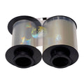 The Evolis R4251 HighTrust Full Hologram Patch Laminate for the Securion features a clear plastic film ribbon with holographic security images, wound between two black spools, and provides 200 prints.