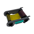 The Evolis R5F208A100 YMCKO ribbon delivers vibrant full-color prints with overlay protection and is designed for the Primacy 2 ID card printer. Yellow and magenta films are included in a gray plastic cartridge frame.