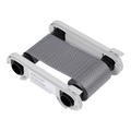 The Evolis RCT018NAA Scratch Off Monochrome Ribbon features a gray pattern transfer film on a roll with white plastic holders. It's perfect for secure card solutions and scratch-off tasks, ensuring seamless compatibility with Evolis printers.
