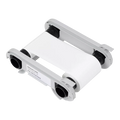 The Evolis RCT021NAA Signature Panel Ribbon, featuring gray spools, is designed for 1000 prints in Primacy, Elypso, and Zenius printers to create secure signable cards for personalized authentication.