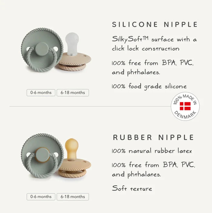 FRIGG ROPE NATURAL RUBBER PACIFIER | SILVER GRAY/GREEN TEA | 2 PACK