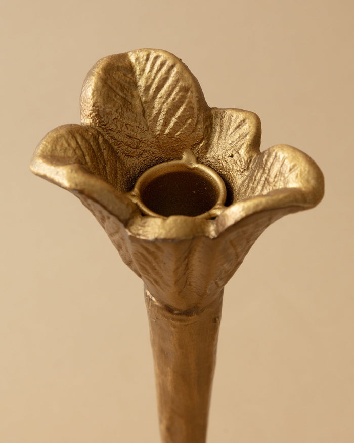 Gilded Cast Iron Flower Shaped Taper Holder - Lone Fox