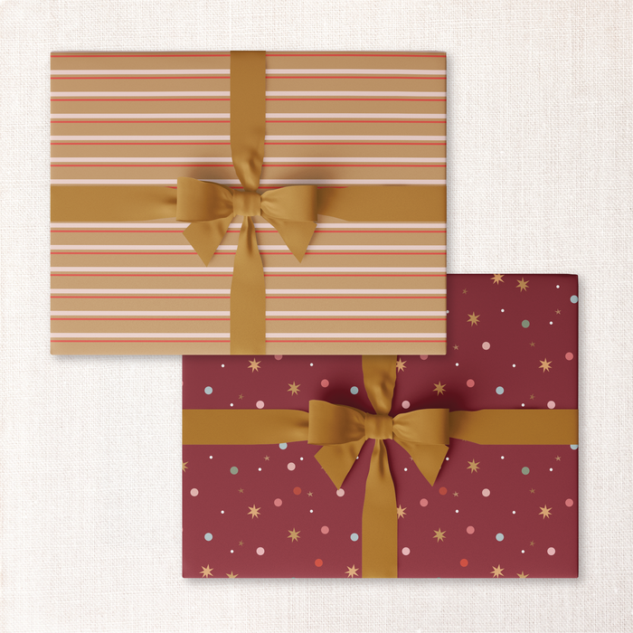 gingerbread stripe + cranberry confetti double-sided wrap