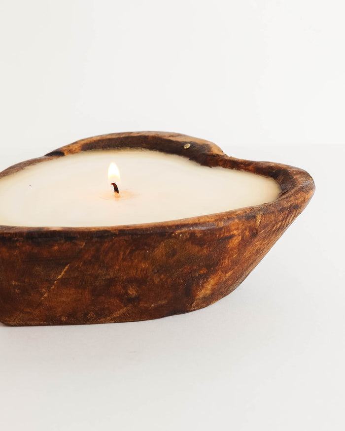 Hand Carved Wooden Heart Candle - Lone Fox