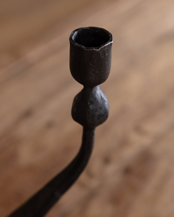 Hand Forged 2 Arm Iron Taper Candle Holder - Lone Fox