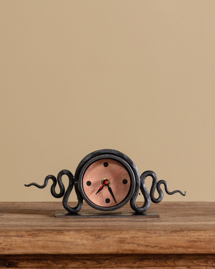 Hand Forged Iron & Copper Clock - Lone Fox