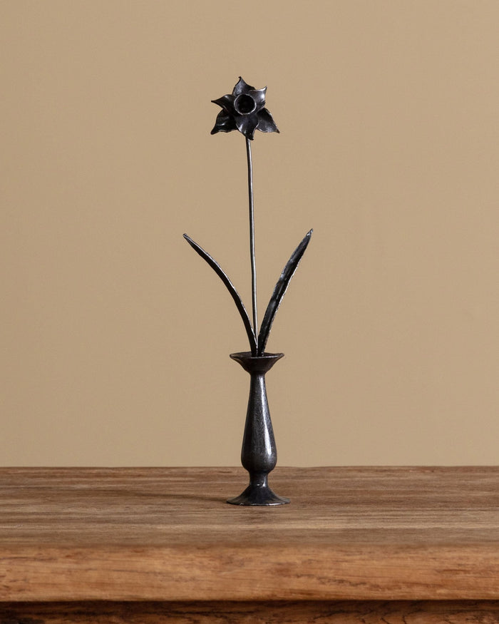Hand Forged Iron Daffodil in Vase - Lone Fox