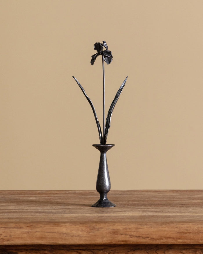 Hand Forged Iron Iris in Vase - Lone Fox