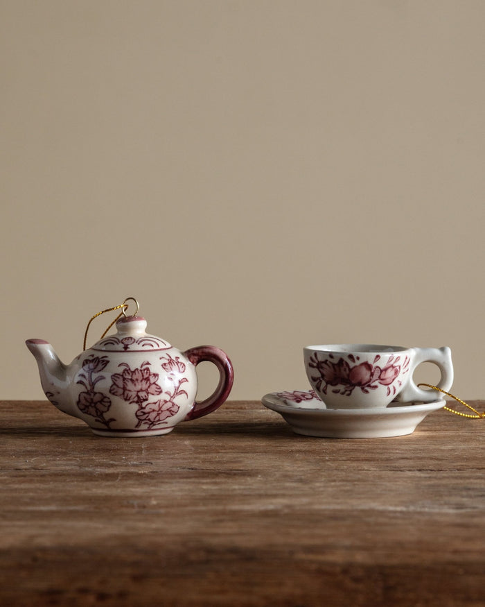 Hand Painted Ceramic Teapot & Teacup Ornaments (Set of 2) - Lone Fox
