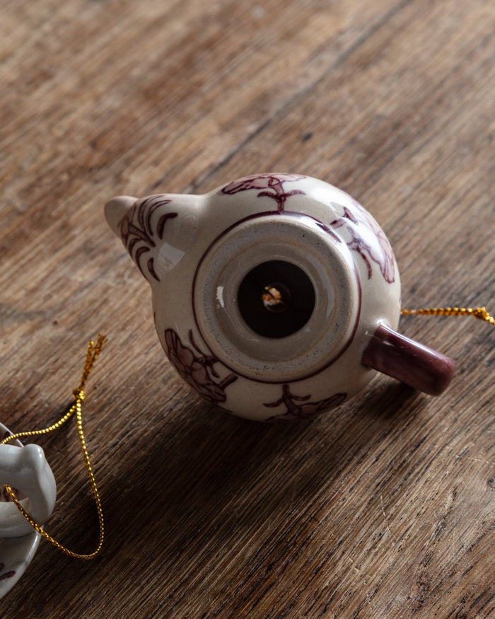 Hand Painted Ceramic Teapot & Teacup Ornaments (Set of 2) - Lone Fox