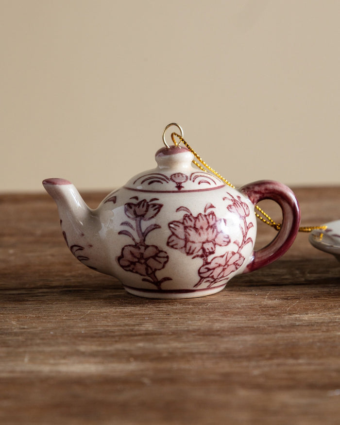 Hand Painted Ceramic Teapot & Teacup Ornaments (Set of 2) - Lone Fox
