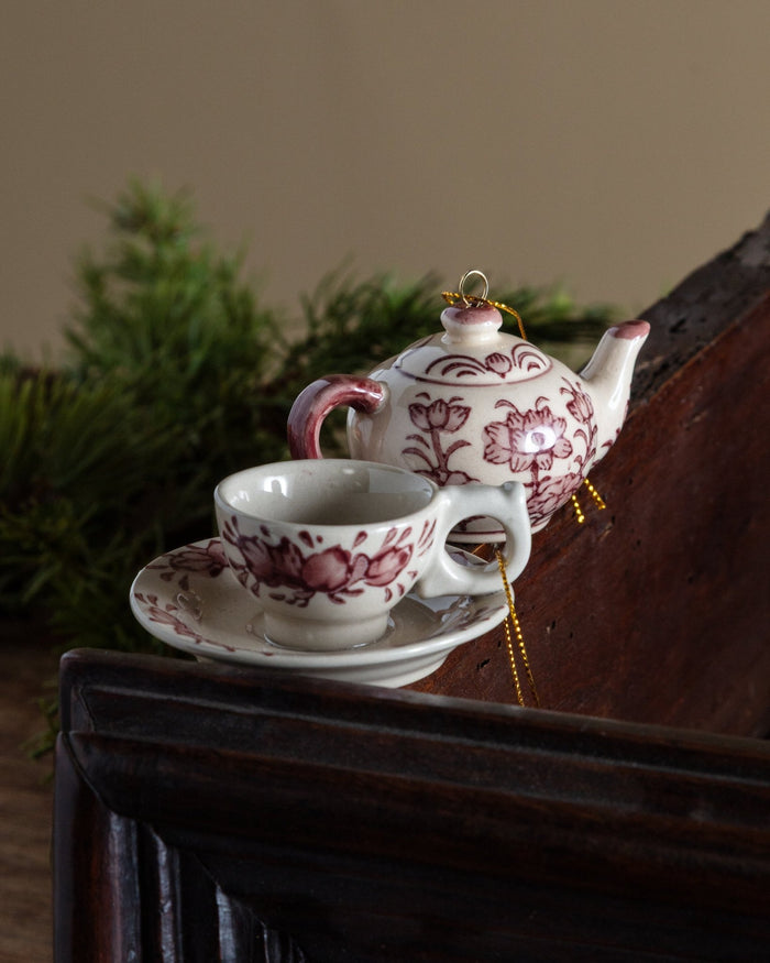 Hand Painted Ceramic Teapot & Teacup Ornaments (Set of 2) - Lone Fox