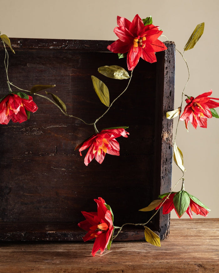 Handmade Paper Poinsettia 72" Garland - Lone Fox