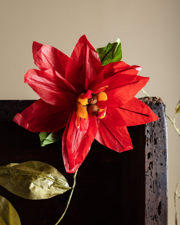 Handmade Paper Poinsettia 72" Garland - Lone Fox