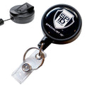 A Heavy Duty Badge Reel w/ Metal Swivel Belt Clip & Key Ring with the Specialist ID logo and a clear retractable reel is shown. The badge reel features a metal swivel belt clip on its back for easy attachment.