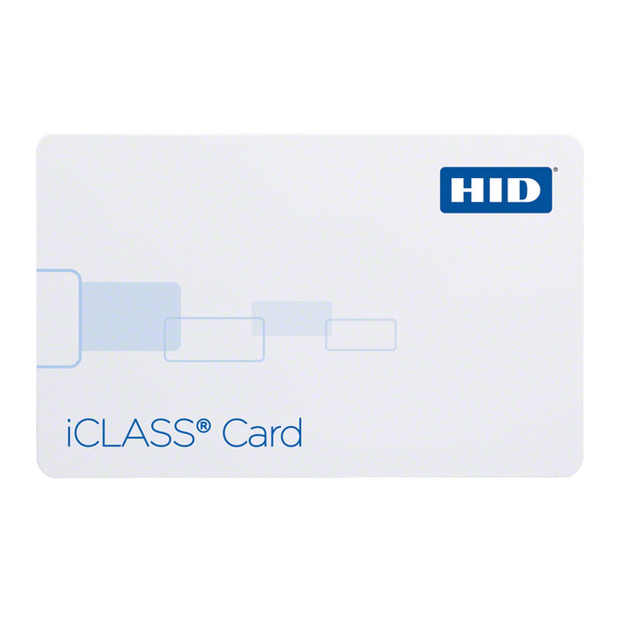 HID iCLASS 2000 white contactless smart card printed with the iCLASS logo
