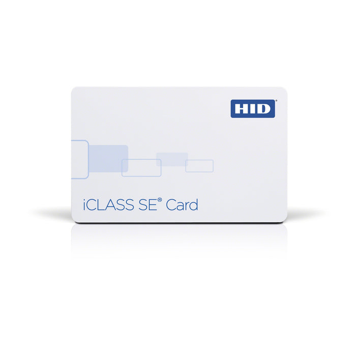 HID iCLASS SE 3000 white contactless smart card printed with the iCLASS SE logo