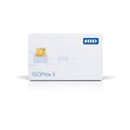 A HID ISOProx II 1386 Proximity Card, Printable (Programmed), featuring a white design with a gold chip on the left side and blue branding on the top right, is displayed against a white background. This 125 kHz access card provides secure and customizable entry solutions while allowing for personalized printing.