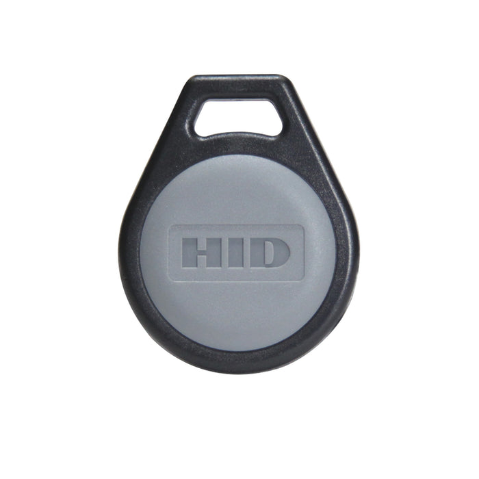 HID Seos 526 black moulded key fob with a grey TPE insert carrying the HID logo