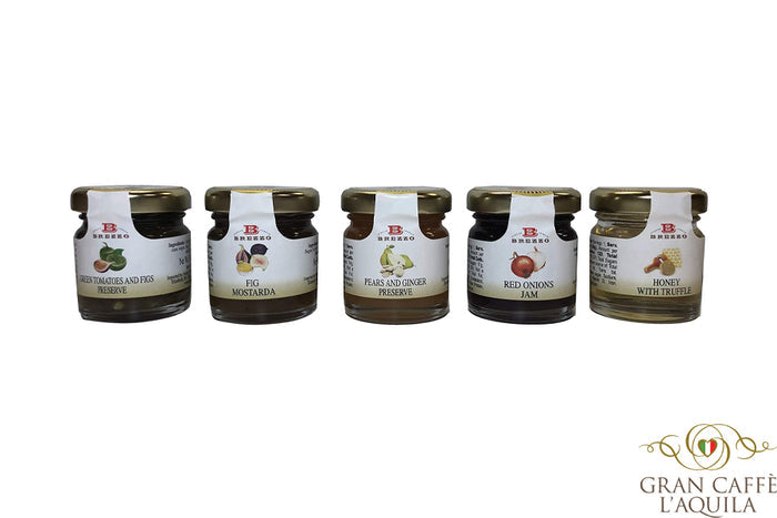 ITALIAN MOSTARDA VARIETY GIFT TRAY - SELECTION OF 5 (1.58oz/35g each) on Wood Tray