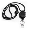 A Key-Bak Heavy Duty Paracord Lanyard With Sidekick Retractable ID Badge & Key Reel (0KB1-0A44) with a round holder and a breakaway lanyard attached. The keychain has a clip at the end and "KEY-BAK" printed on the holder, perfect for use as a badge reel.