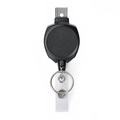 Black KEY-BAK Sidekick badge reel with bulldog clip, key ring, and ID strap