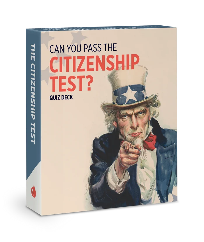 Title: Can You Pass the Citizenship Test? The cover features a bold, classic illustration of Uncle Sam, on white background with "Citizenship Test" in red.