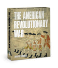 The image shows packaging for What Happened Here? The American Revolutionary War knowledge cards. The cover depicts British soldiers in red coats firing muskets, with white puffs of smoke rising from the gunfire, set against a muted, antique battlefield scene. The title appears in bold, all‑caps white text, while the Library of Congress logo is positioned on the lower left, overlaid onto the ground of the painting.