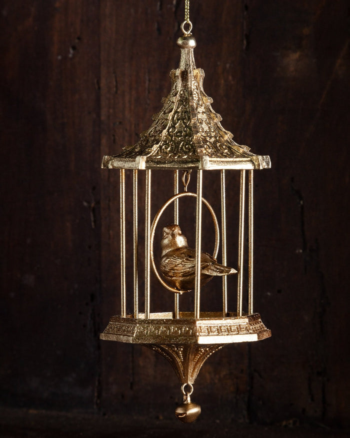 Large Golden Birdcage & Bird Ornament - Lone Fox