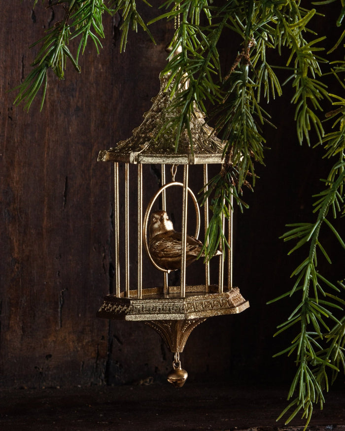 Large Golden Birdcage & Bird Ornament - Lone Fox