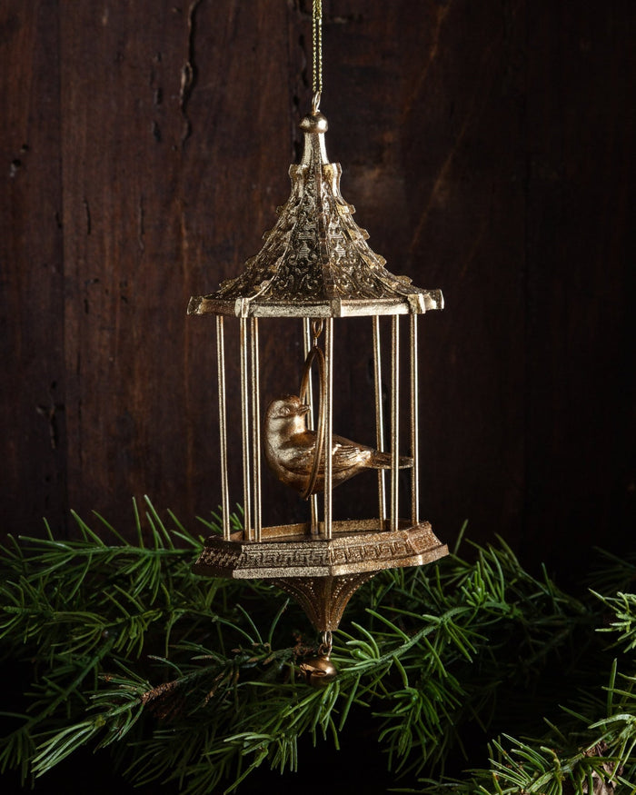 Large Golden Birdcage & Bird Ornament - Lone Fox