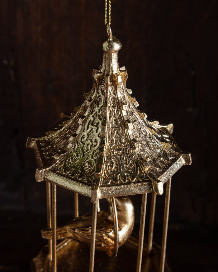 Large Golden Birdcage & Bird Ornament - Lone Fox