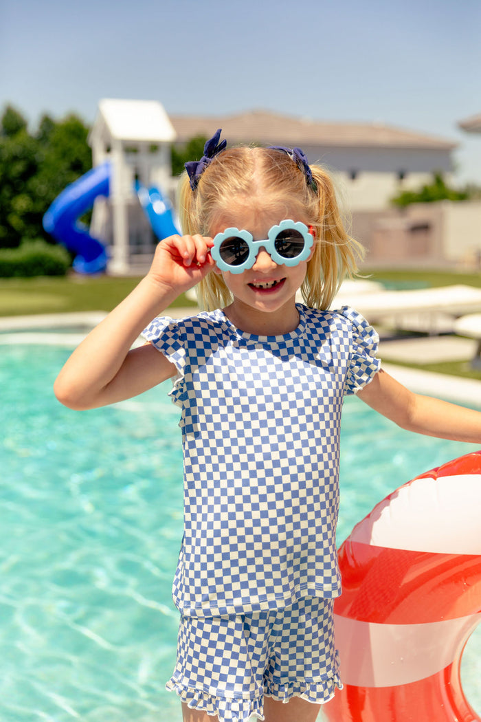 LIBERTY BLUE MINI CHECKER | RUFFLE SHORT SET