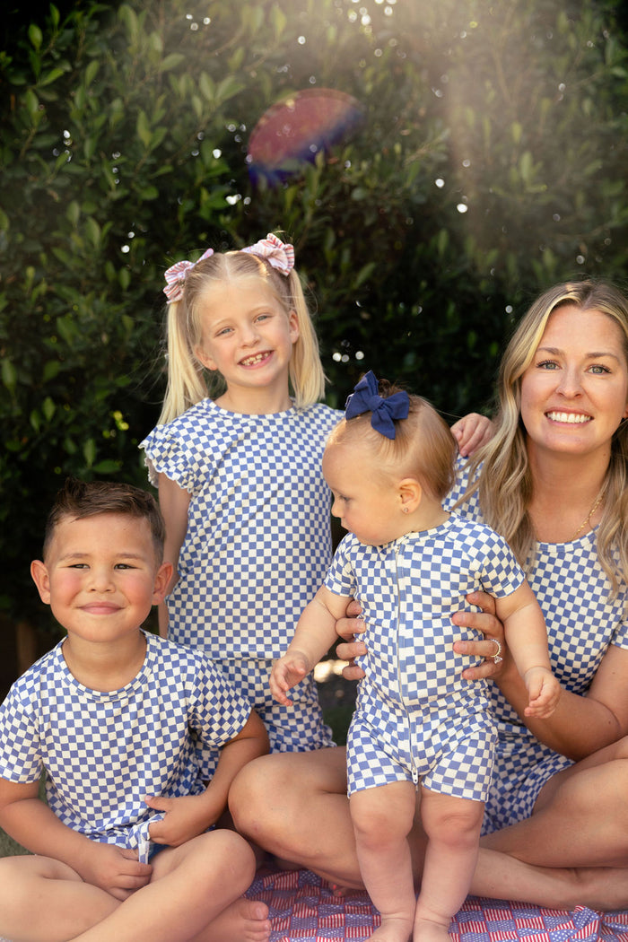 LIBERTY BLUE MINI CHECKER | RUFFLE SHORT SET