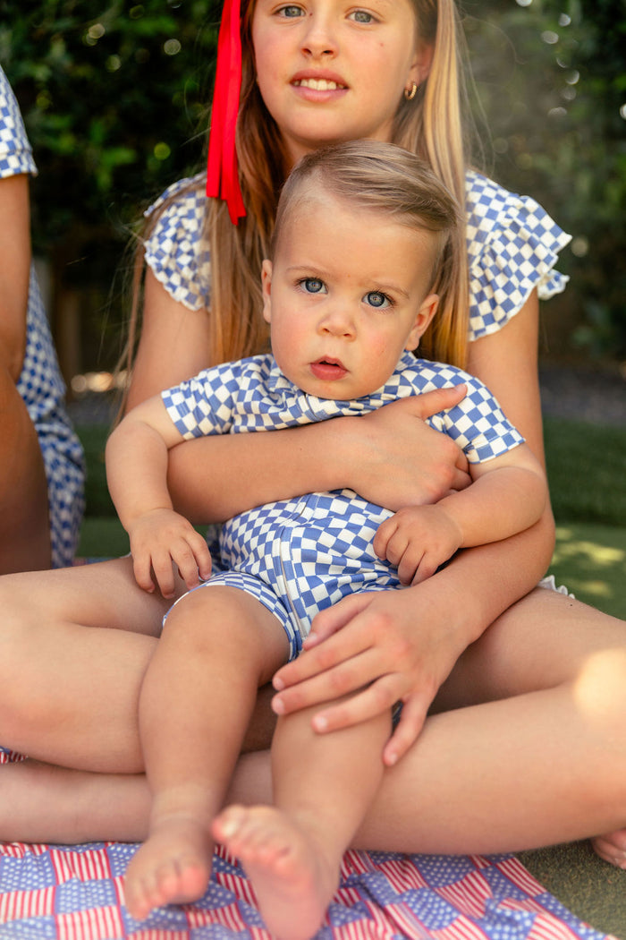 LIBERTY BLUE MINI CHECKER | RUFFLE SHORT SET