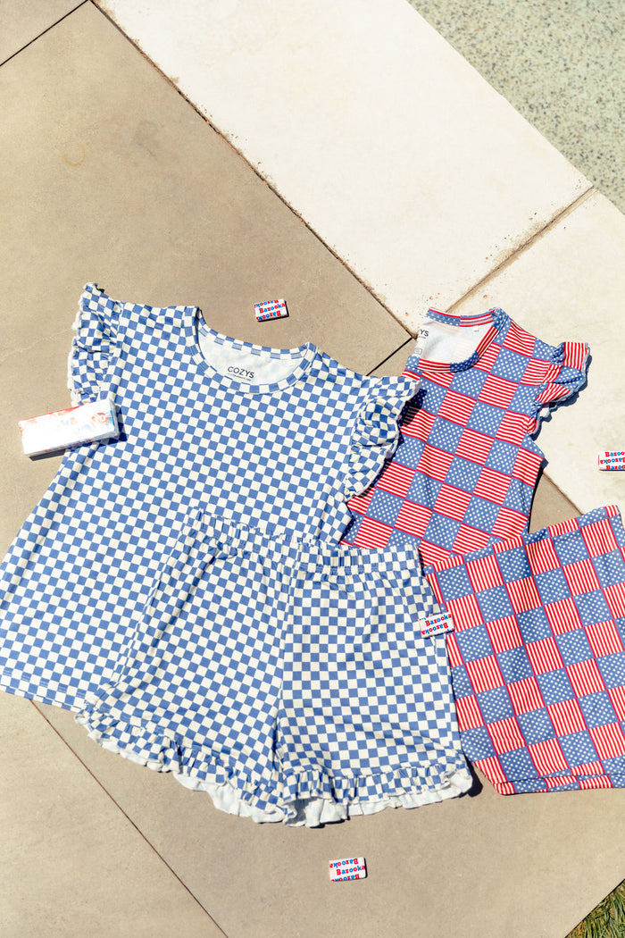LIBERTY BLUE MINI CHECKER | RUFFLE SHORT SET