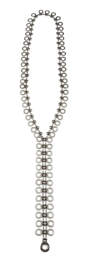 Long Boho Zipper Necklace in Pewter