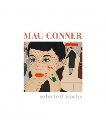 Book title: Mac Conner, with a vivid cover illustration of a woman in a birdcage veil on a city sidewalk, while a man in a coat and fedora glances back at her.