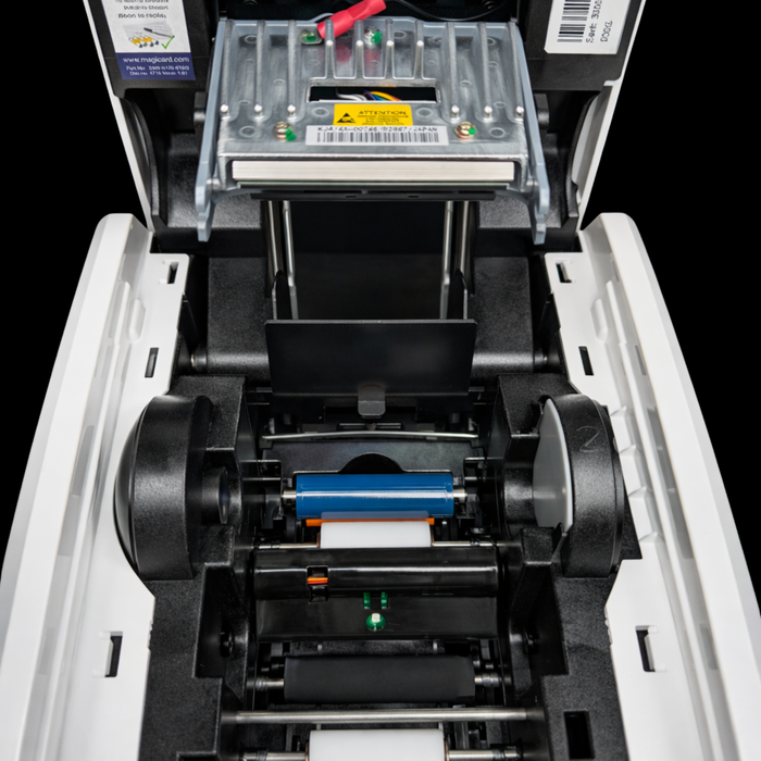 Close-up of the Magicard 3633-0054 Cleaning Roller Kit for Enduro3E, Enduro+, and Rio Pro Series - showing rollers and components that protect the printhead and prevent card defects, ideal for an effective product page layout.