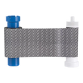 Magicard MA1000K-Scratch monochrome scratch-off ribbon with wavy gray pattern, wound between blue and white spools, sold by Specialist ID, an authorized Magicard dealer.