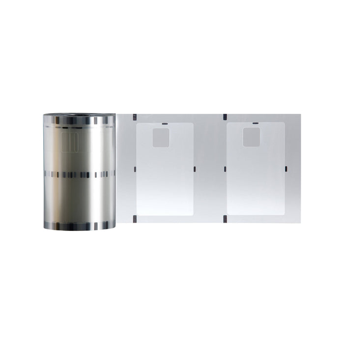 Magicard PRIMA463 clear patch laminate 0.6 mil with chip cutout for the Magicard Prima 8 ID card printer, 600 laminates per roll. Sold by Specialist ID.